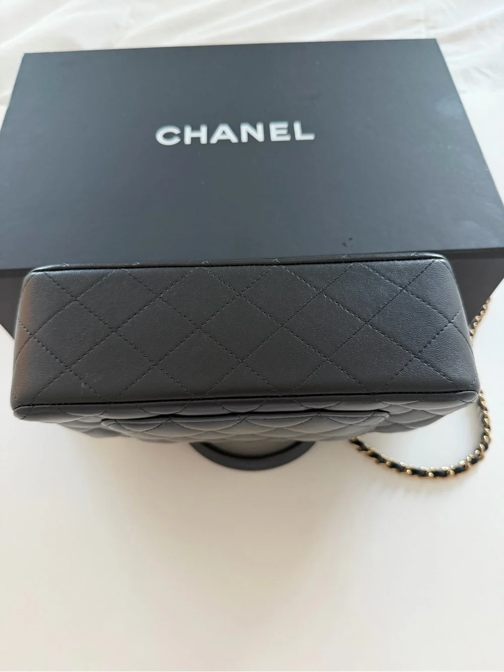 CHANEL Black Quilted Leather Top-Handle Crossbody with Gold-Tone Hardware